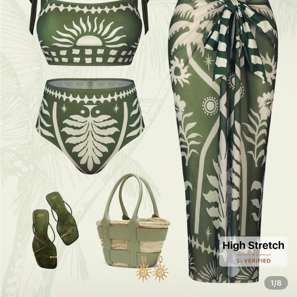 SHEIN Green and White Swim Set